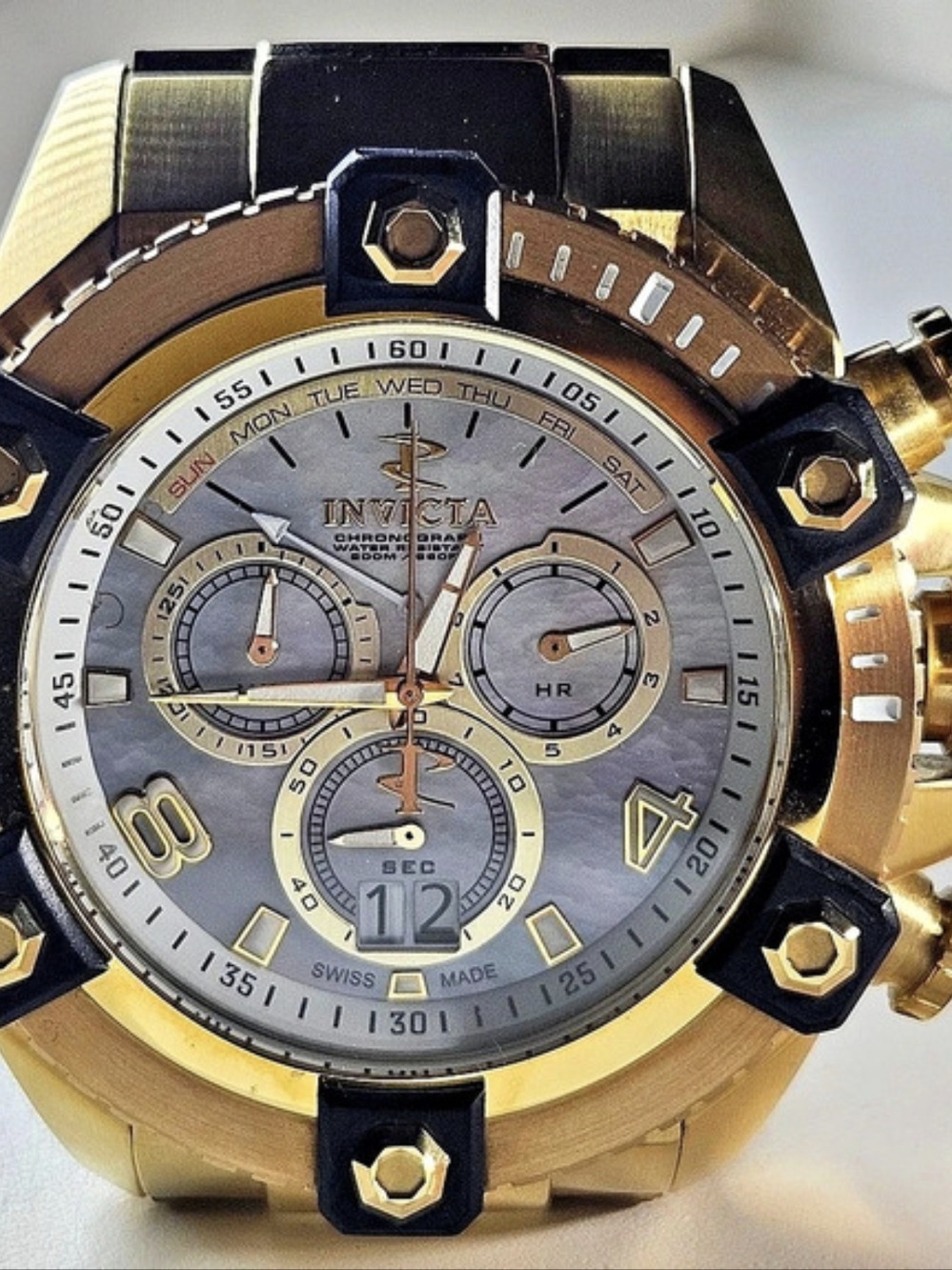 Invicta 2011 Swiss Made Subaqua Noma III Gold & Black Chronograph Watch